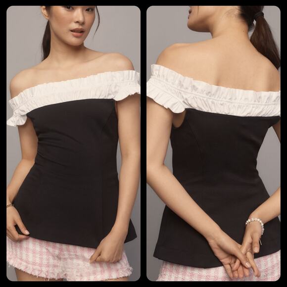 Maeve Off-The-Shoulder Hourglass Tuxedo Top women’s size small NEW black/white - Picture 1 of 8
